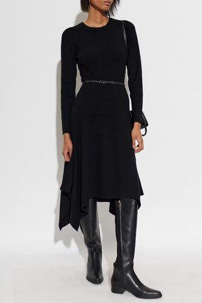 Michael Michael Kors Wool Dress With An Asymmetrical Cut, Womens, Black