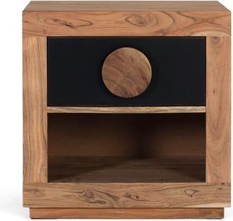 Giner&Colomer Mesita de noche de madera de acacia 50 cm estilo r&uacute;stico contempor&aacute;neo