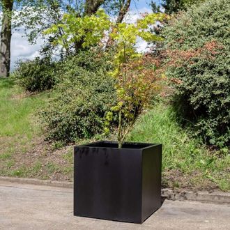 PRIMROSE Black Stone Composite Cube Outdoor Garden Planter 78cm