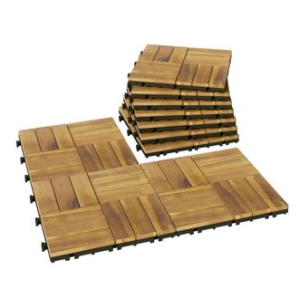 OUTSUNNY Set De 10 Piezas Baldosas Exterior De Madera De Acacia, 31x31 Cm, 0,91 M&sup2;, Suelo De Jard&iacute;n, Antideslizantes Y Resistentes Al Clima, Natural