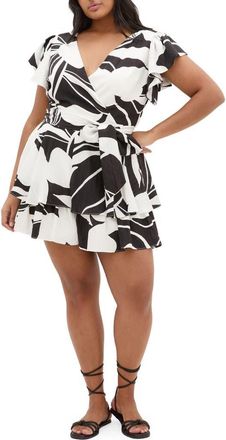 City Chic Floral Print Romper in Palm Paradise at Nordstrom, Size Xxxs