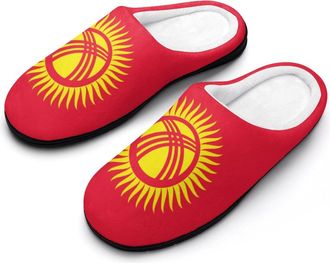 Generic Kyrgyzstan Kyrgyz Flag Yellow Sun Mens Slippers Slip On Comfortable Fleece Cotton House Shoes Winter