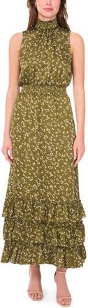 Halogen Smocked Tiered Maxi Dress in Olive Moss at Nordstrom Rack, Size Xx-Small