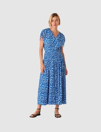Whistles Brushed Stroke Short Sleeve Midi Dress in Blue/multi at Nordstrom, Size 12