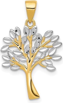 Diamond2Deal 14k Yellow Gold and White Rhodium Diamond-cut Tree Pendant