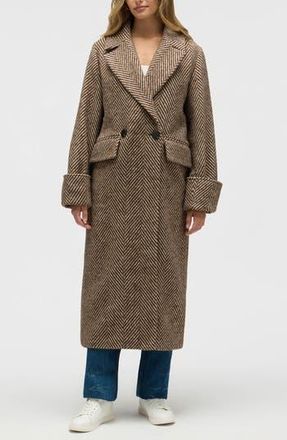 NVLT Oversize Chevron Double Breasted Coat in Chocolate/White at Nordstrom Rack, Size X-Small