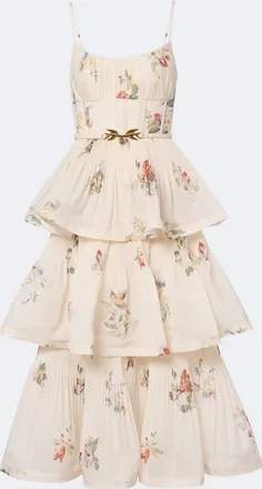 Zimmermann Floral pleated tiered bustier dress