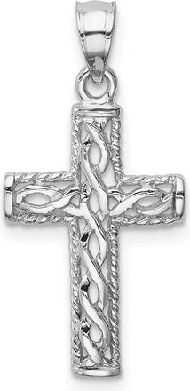 Diamond2Deal 14K White Gold Polished Braided Cross Pendant