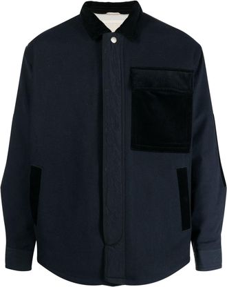 Emporio Armani corduroy-detail shirt jacket - men - Virgin Wool/Polyamide - S - Blue
