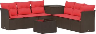 vidaXL Juego De Sof&aacute; 8 Uds. Marr&oacute;n Y Rojo Rat&aacute;n Sint&eacute;tico Y Acero Vidaxl