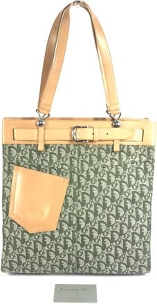 Dior Trotter Beige Khaki Leather Canvas Shoulder Bag Tote Bag (Pre-Owned)