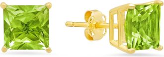 MAX + STONE 14k Yellow Gold Solitaire Princess-Cut Gemstone Stud Earrings (7mm)