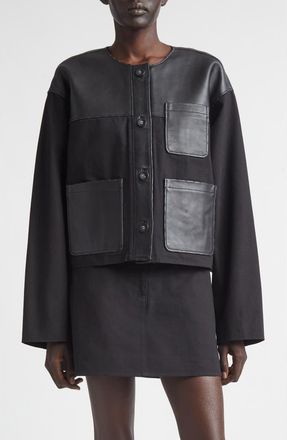 Stand Studio Cleo Cotton Canvas & Leather Jacket in Black at Nordstrom, Size 10 Us