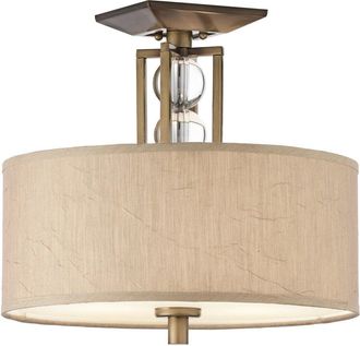 Loops 3 Bulb Semi Flush Light Crystal Spheres Fabric Shade Bronze LED E27 100W