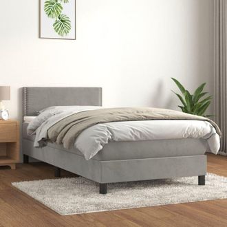 vidaXL Cama Box Spring Con Colch&oacute;n Terciopelo Gris Claro 90x190 Cm Vidaxl