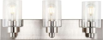 Jonathan Y Designs Irving 3-Light Seeded Glass/Iron Modern Contemporary LED Vanity Light in Nickel With Clear Shade at Nordstrom