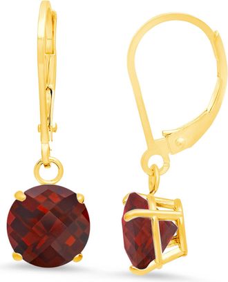 MAX + STONE 10K Yellow Gold Round Checkerboard Cut Gemstone Leverback Earrings (8mm)