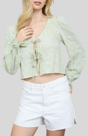 Blu Pepper Front Tie Long Sleeve Top in Sage at Nordstrom Rack, Size Medium