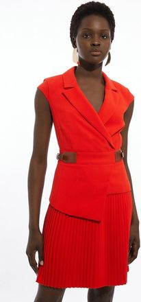 Karen Millen Petite Soft Tailored Crepe Tab Detail Pleated Mini Dress