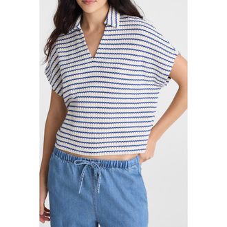 Madewell Textured Knit Johnny Collar Shirt in Tuck Stitch Stripe at Nordstrom, Size Xx-Small