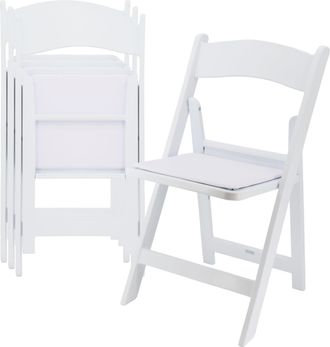 Elama 4 Piece Plastic Folding Resin Chair in White with Removable Seat Pad