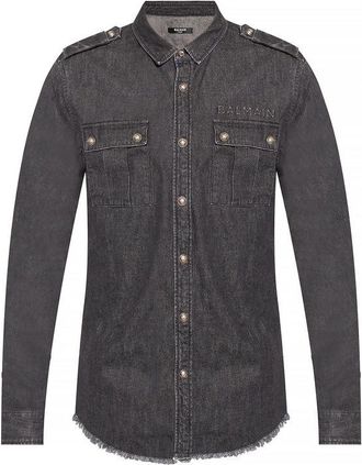 Balmain Black Denim Mens Shirt