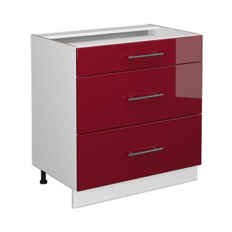 Vicco Mueble Bajo De Cocina Fame-line, Rojo Burdeos Alto Brillo, 80 Cm Con 3 Cajones, Sin Encimera Vicco