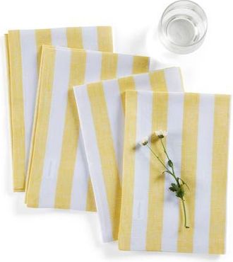 Solino Home Linen Dinner Napkins Set of 4, 20 x 20 Inch for Dining Table, Holiday and Everyday Table Decor - Sorrento Stripe in Yellow And White at