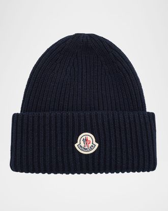 Moncler Men & apos;s Ribbed Logo Beanie