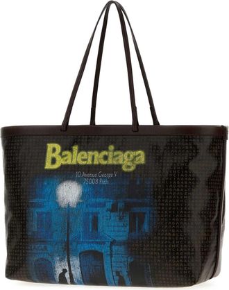 Balenciaga Womens Printed Canvas Tote Select Shopping Bag Black-L Addr Yellow Borse A Mano Black/l