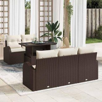 vidaXL Conjunto De Sof&aacute; De Jard&iacute;n 6 Pcs Marr&oacute;n Rattan De Poli&eacute;ster Vidaxl