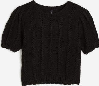H&M Shirt aus Strukturstrick mit Puff&auml;rmeln - Schwarz