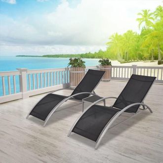 vidaXL Vidaxl - Lettini Prendisole con Tavolino in Alluminio Nero