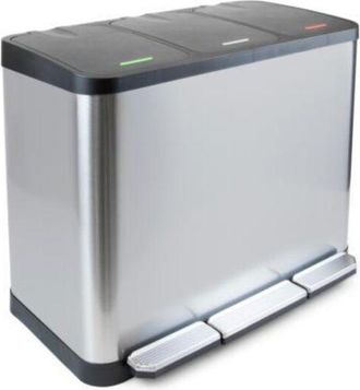 Emuca Contenedor De Reciclaje Exterior Con Compartimentos Recycle Inox, Apertura De Tapas Con Pedales, 3x9litros, Acero Inoxidable - Emuca
