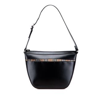 Burberry Pre-owned Womens House Check Trimmed Leather Shoulder Bag - Black - One Size