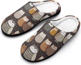 Generic Cute Owls Pattern Mens House Slippers Memory Foam Washable Cotton Slip on Home Shoes