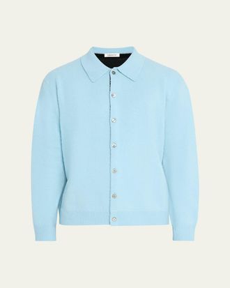 Zankov Mens Brushed Wool and Cashmere Color-Block Polo Cardigan