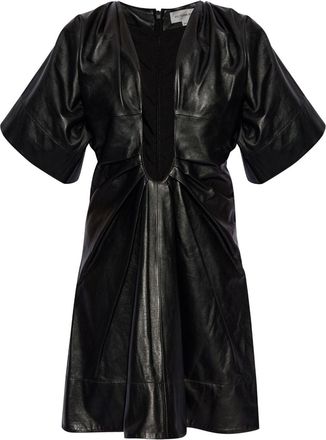 Victoria Beckham pleated leather minidress - women - Lamb Skin - 10 - Black
