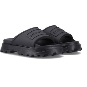 Hunter Moulded Stacked Slider Womens Black Slides Pu - Size UK 6