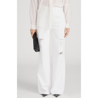 Frame Denim The Loose Ripped Wide Leg Jeans in White Destruct at Nordstrom, Size 26