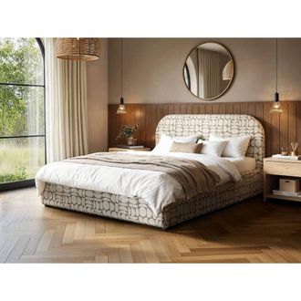 Flair Alba Jacquard Pattern Ottoman Bed Beige Chenille | Size: King
