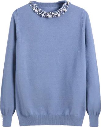 Generic Cashmere Cotton Blend Sweater Women Autumn Winter Streetwear Pullover Jumper Femme Sweater Blue