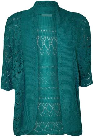 ZEE FASHION New Ladies Knitted Crochet Short Sleeve Bolero Plus Shrug Open Cardigan UK 14-30 (Large (UK 14/16), Teal)
