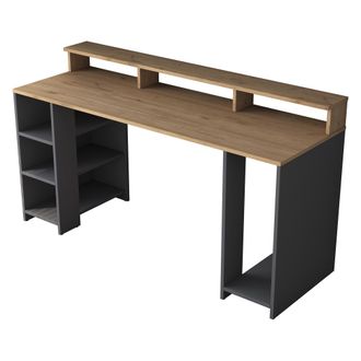 Dmora Escritorio Sedico, 6 Estantes, 7 Compartimentos, Tablero Marr&oacute;n, 160x55x90h Cm Roble Marr&oacute;n