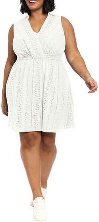 London Times Front Twist Cotton Eyelet A-Line Dress in White at Nordstrom Rack, Size 16W