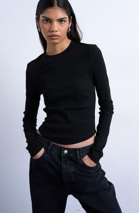 Topshop Long Sleeve Curve Hem Top in Black at Nordstrom, Size X-Small