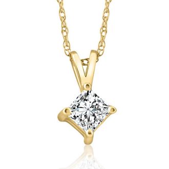 Pompeii3 14k Gold Princess Cut 3/8ct Diamond Solitaire Pendant Enhanced