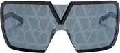 Valentino Romask Dark Grey/Black Flash Mirror Monogram Pattern Shield Unisex Sunglasses VLS-120 D 146