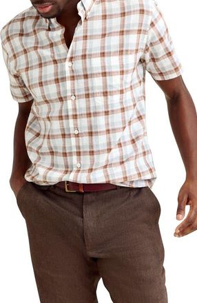 Billy Reid Tatter Plaid Short Sleeve Button-Down Shirt in Oak/Multi at Nordstrom, Size X-Small