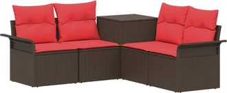 vidaXL Juego De Sof&aacute; 5 Uds. Marr&oacute;n Y Rojo Rat&aacute;n Sint&eacute;tico Y Acero Vidaxl